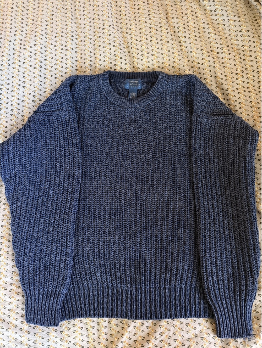 Vintage 1990s Cambridge Classics Blue Chunky Knit Sweater- 100% cotton